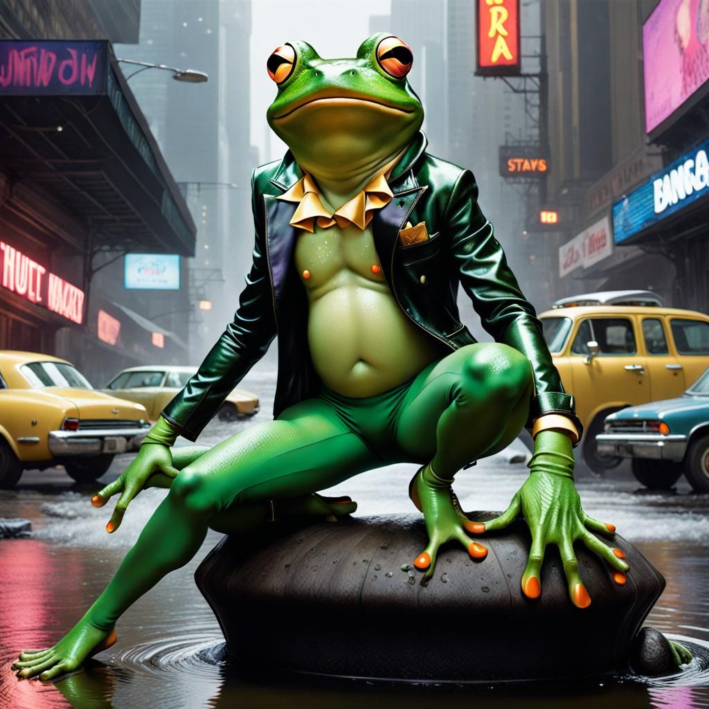 Tap Dancing Frog on Saturn in Surreal Style