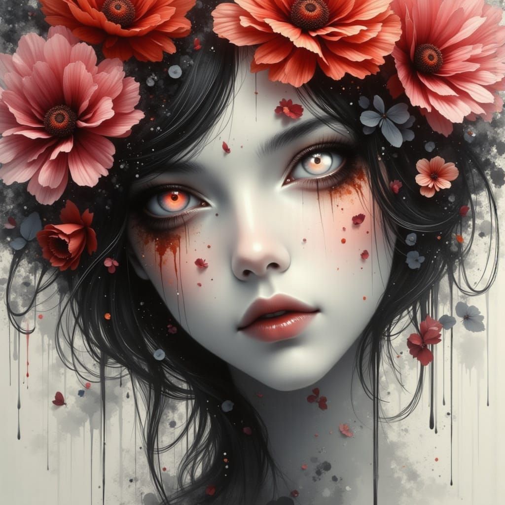 Elegant Female Floral Portrait in Aquarelle Style