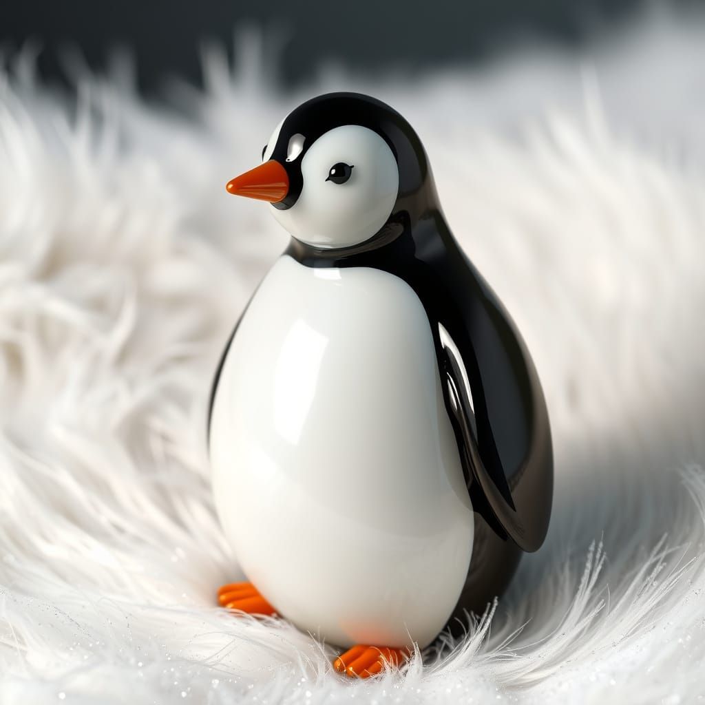 Blown Glass Penguin Sculpture with Cinematic Lighting