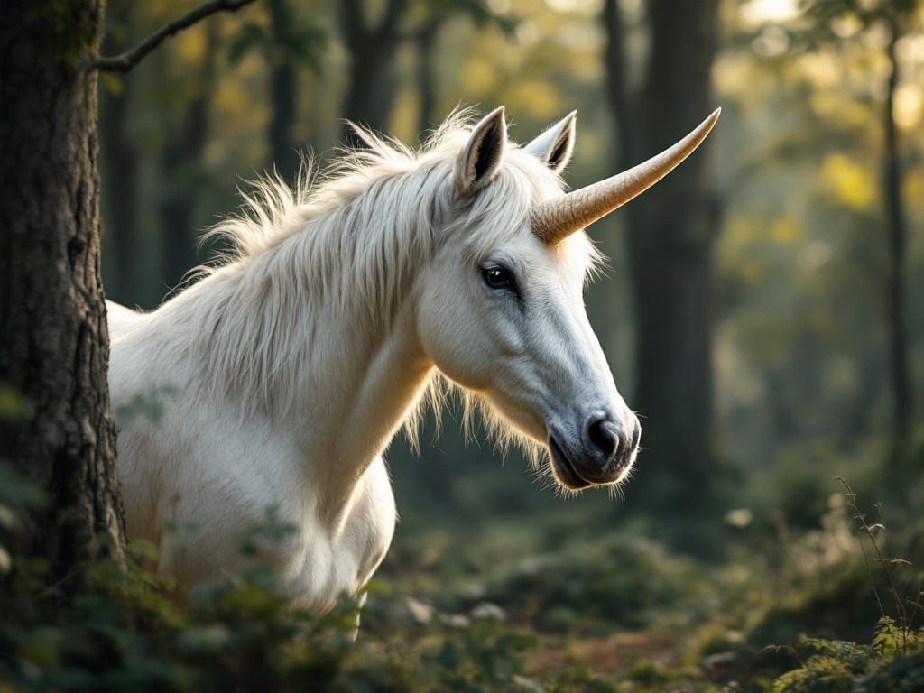 White Unicorn in a Magical Forest