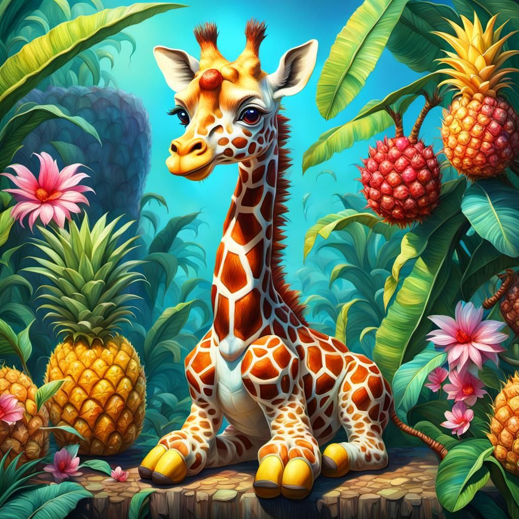 Giraffe Made of Fruit: Hyperrealistic 3D Art