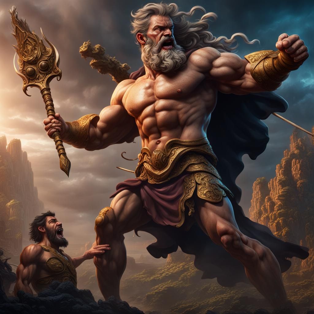 Hercules Battles Cerebrus in Detailed Fantasy Art