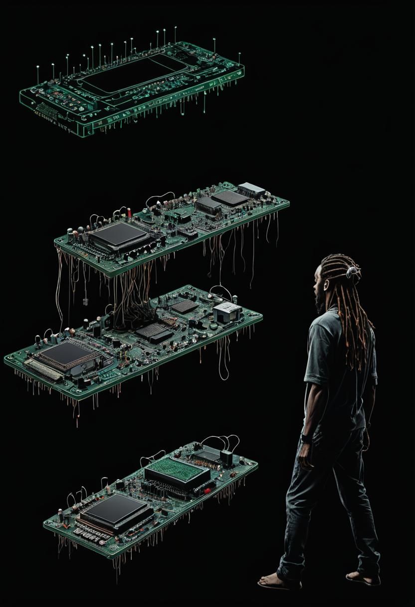 Hypnotized Human and Aliens Dancing with Circuit Boards