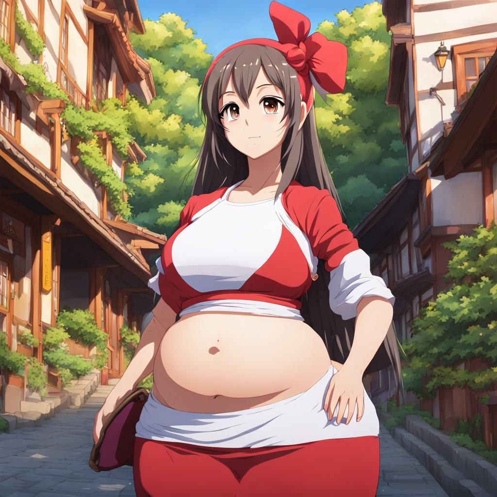 Anime Woman with Large Belly