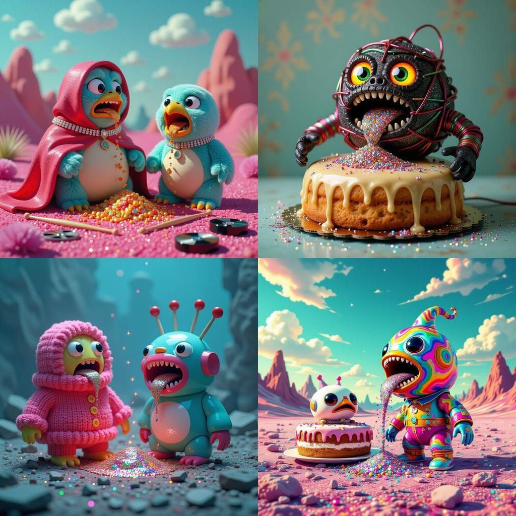 Sentient Lava Vomiting Glitter into Furby's Mouth