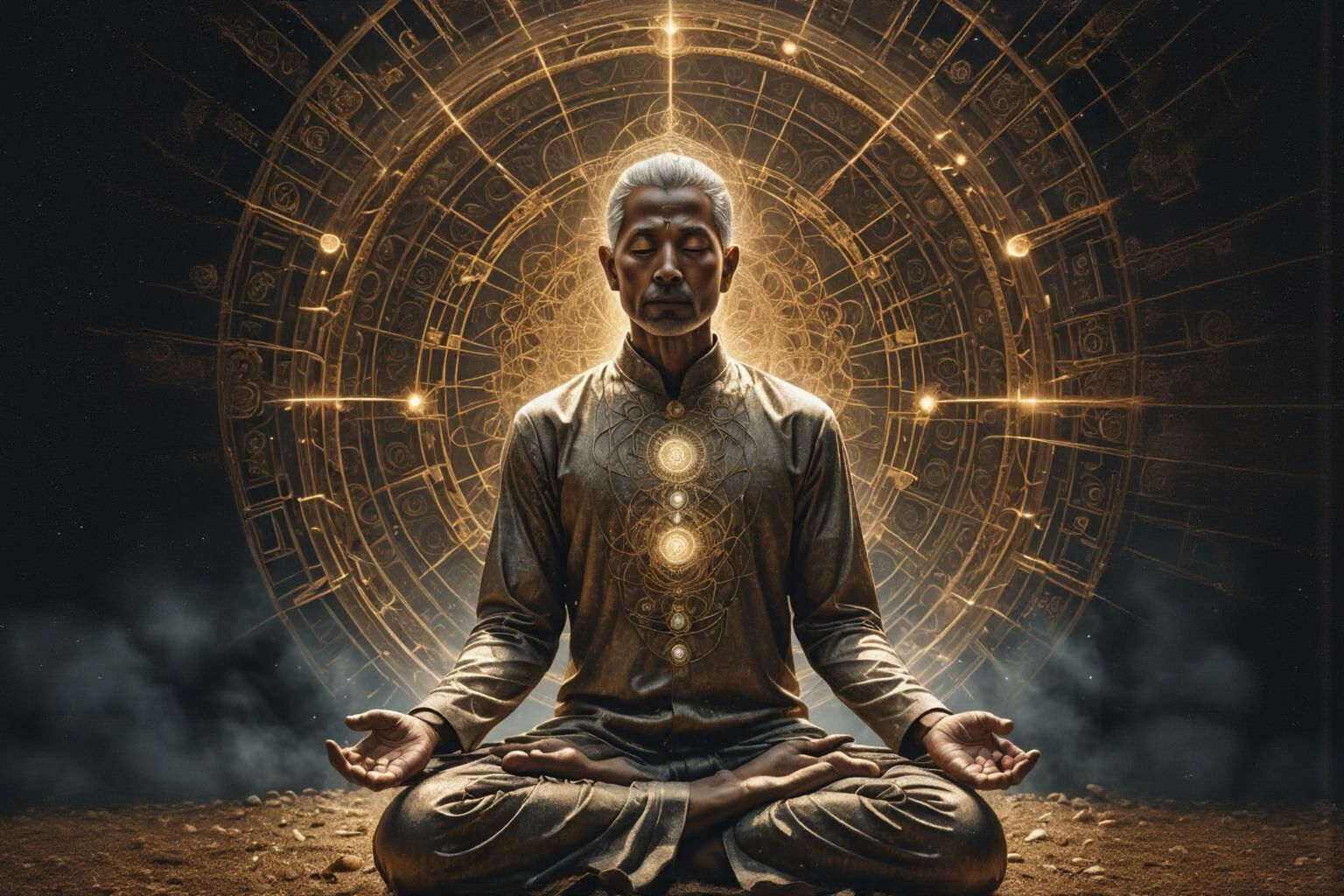 Meditating Man with Auric Fields in HDR