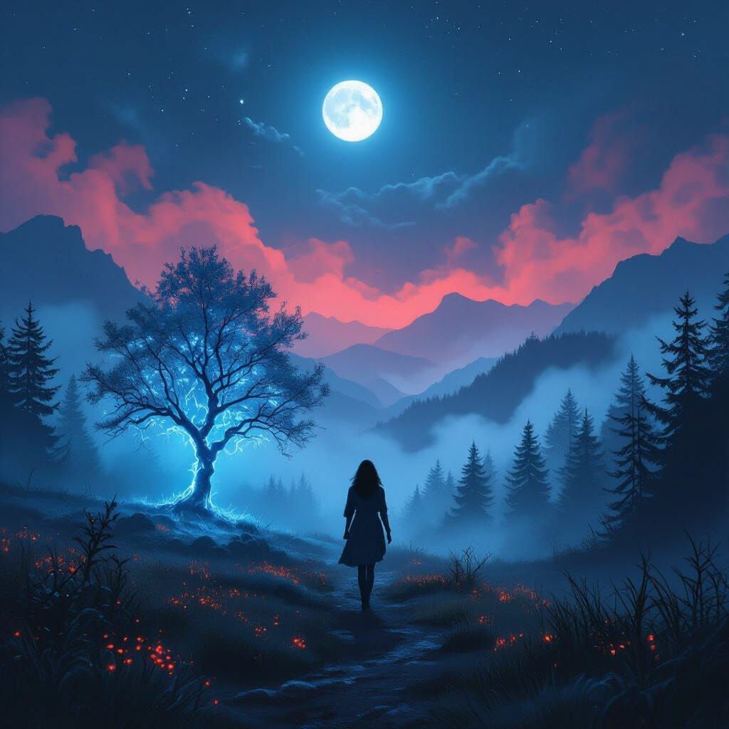 Enchanted Forest Walk Under Moonlight