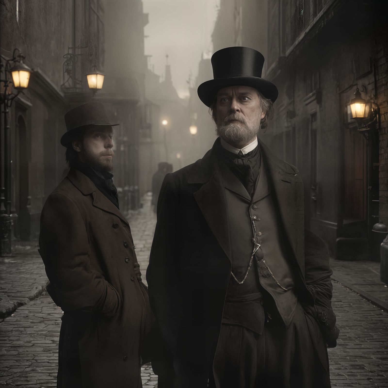 Victorian Man and Shadow in London Alley