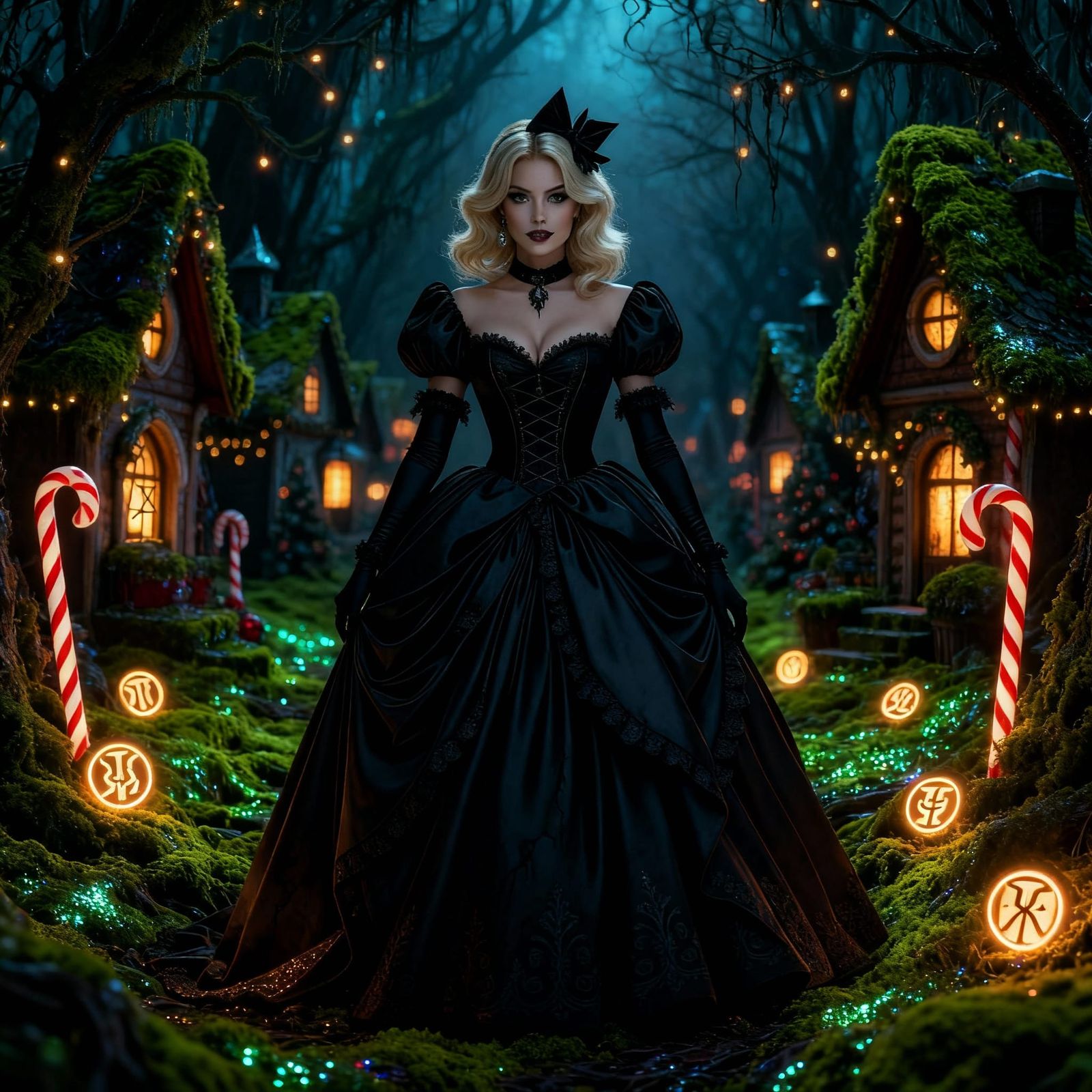 Gothic Pinup Sabrina Spellman in Enchanted Christmas Village