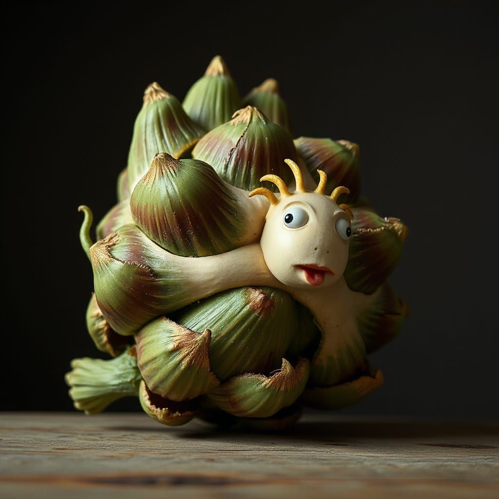 Wistful Artichoke in Folk Art Style