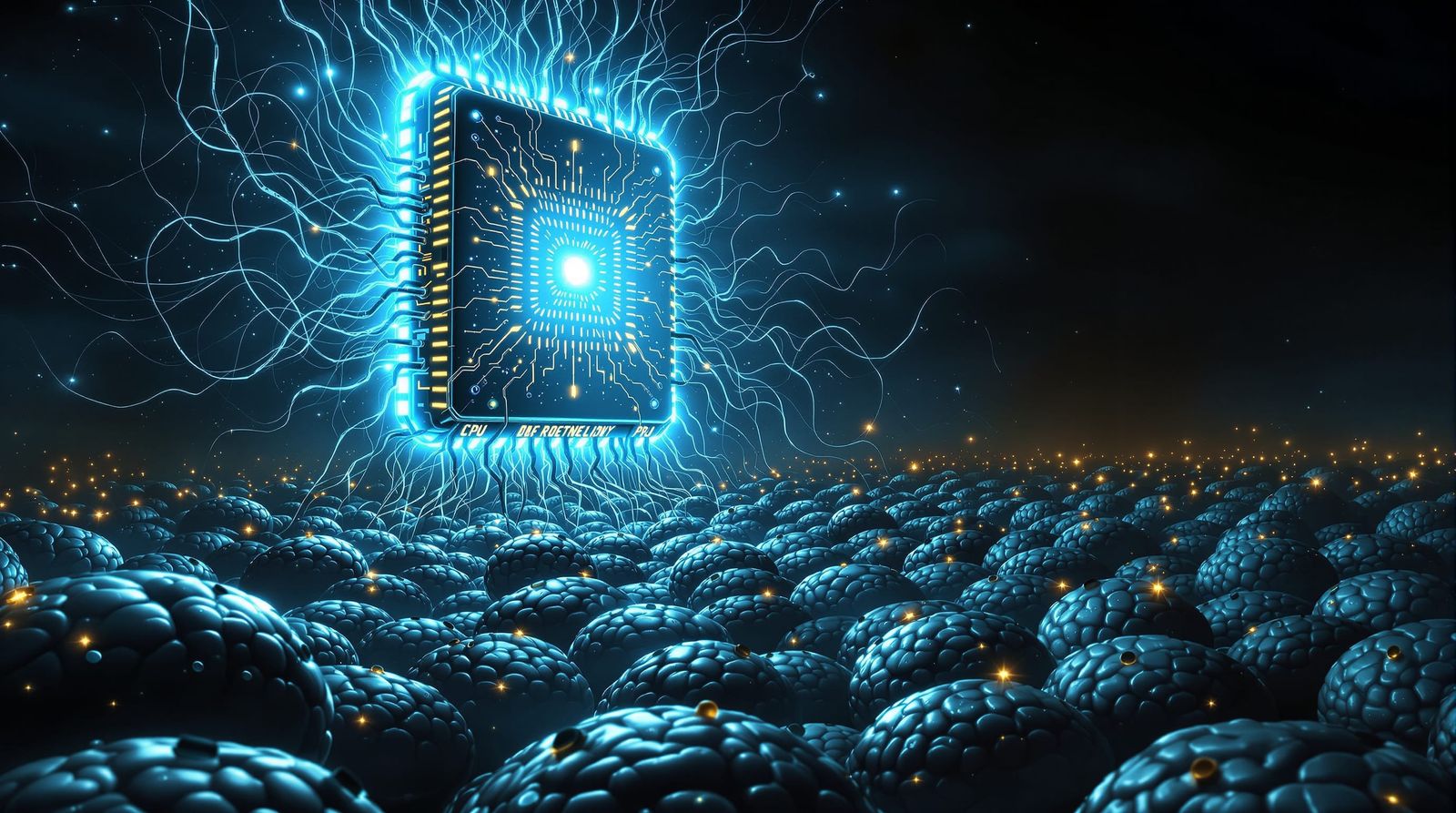 AI Art: Ethereal CPU Network with Brain Hemispheres