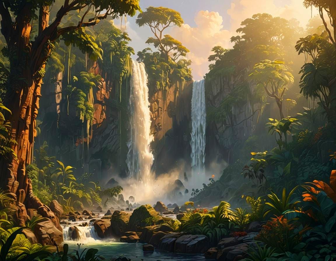 Dark Fantasy Jungle Waterfall Pixel Art Map