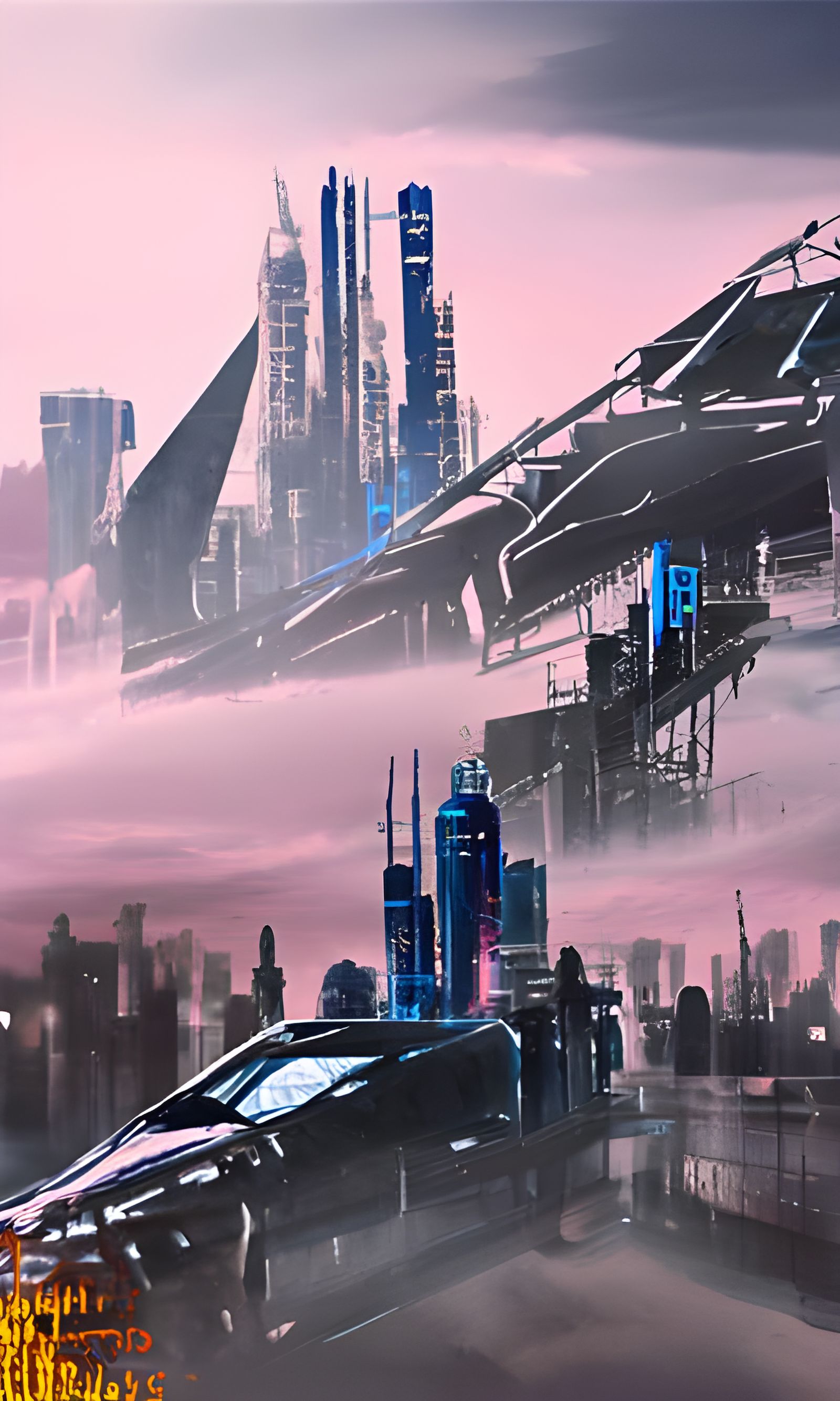 Skyline Blueprint detailed matte painting cyberpunk 2099 blade runner 2049 neon