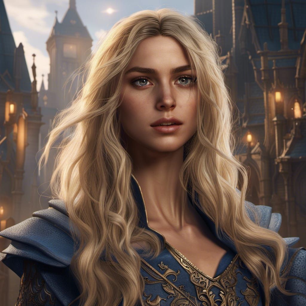 Ana De Armas as Young Blonde Mage in Fantasy Art