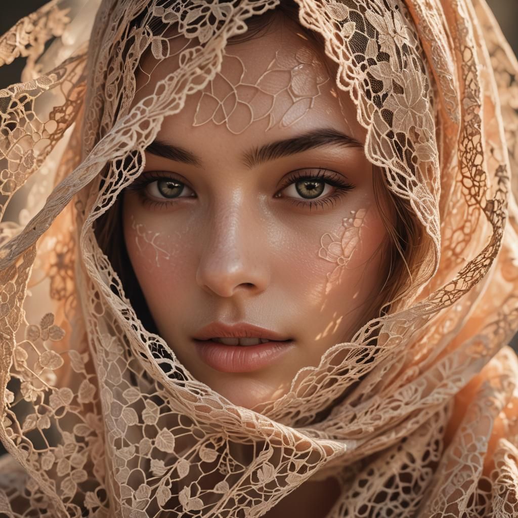 Woman's Veiled Face in High-Fashion Macro Photograph