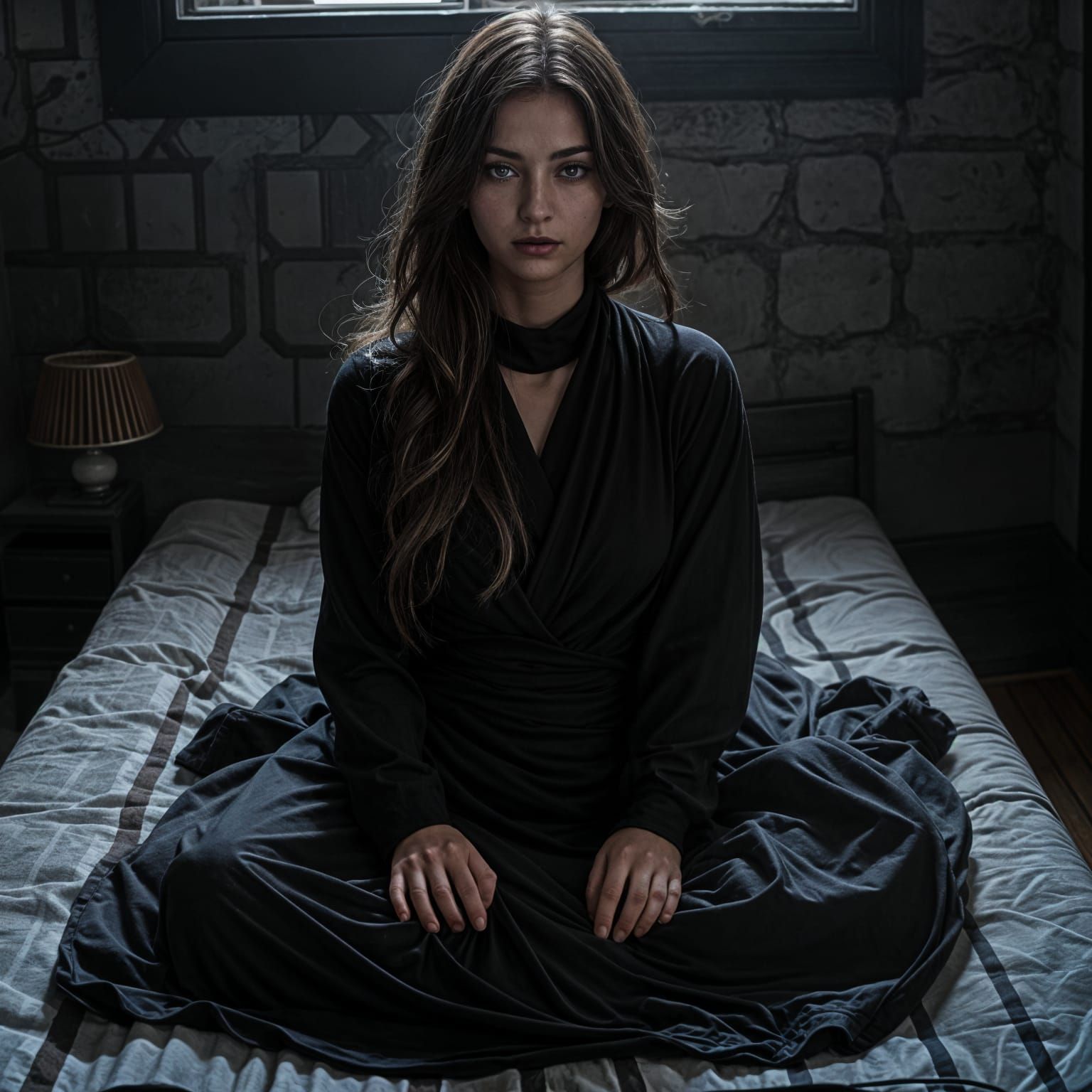 Elegant Queen in Minimalist Prison Cell