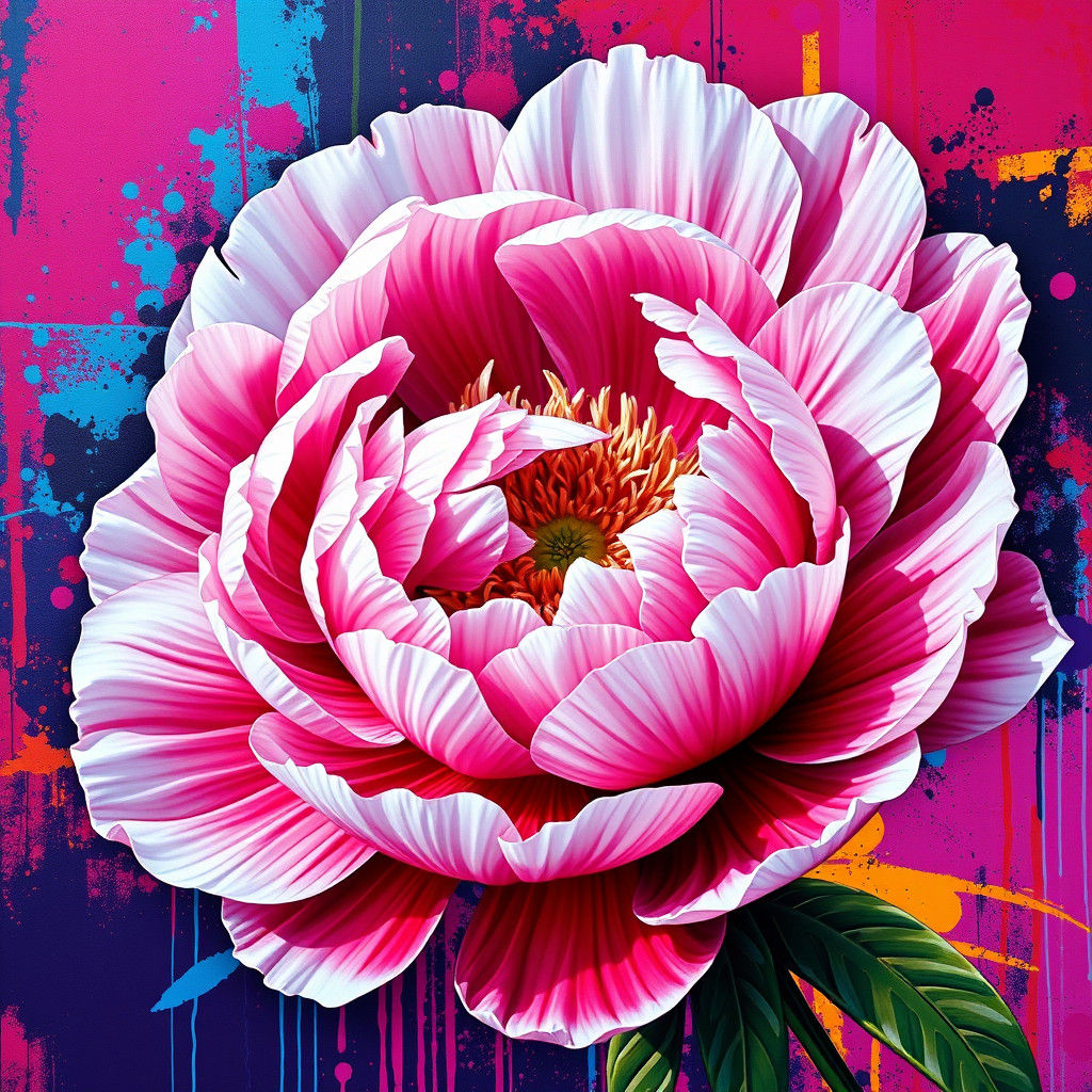Vibrant Peony Street Art Masterpiece