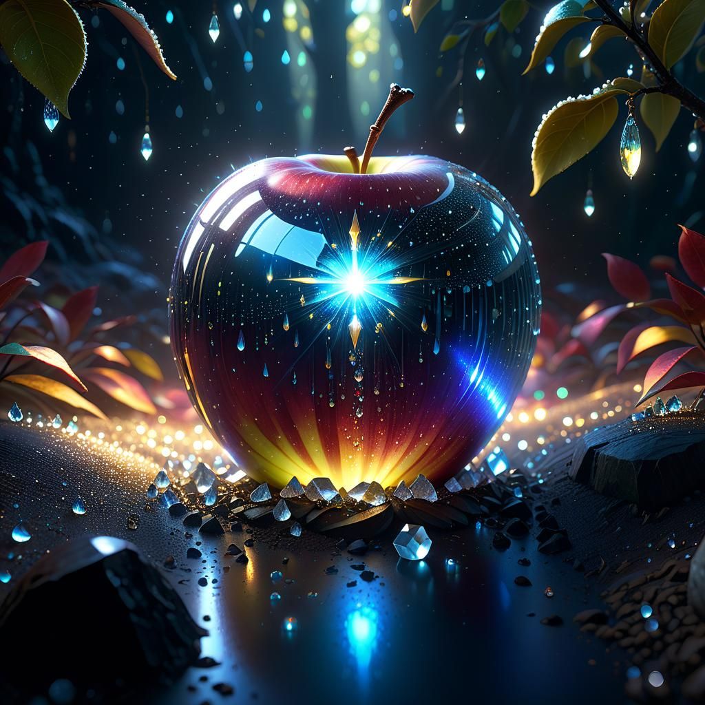 Golden Crystalline Apple with Firefly Lights