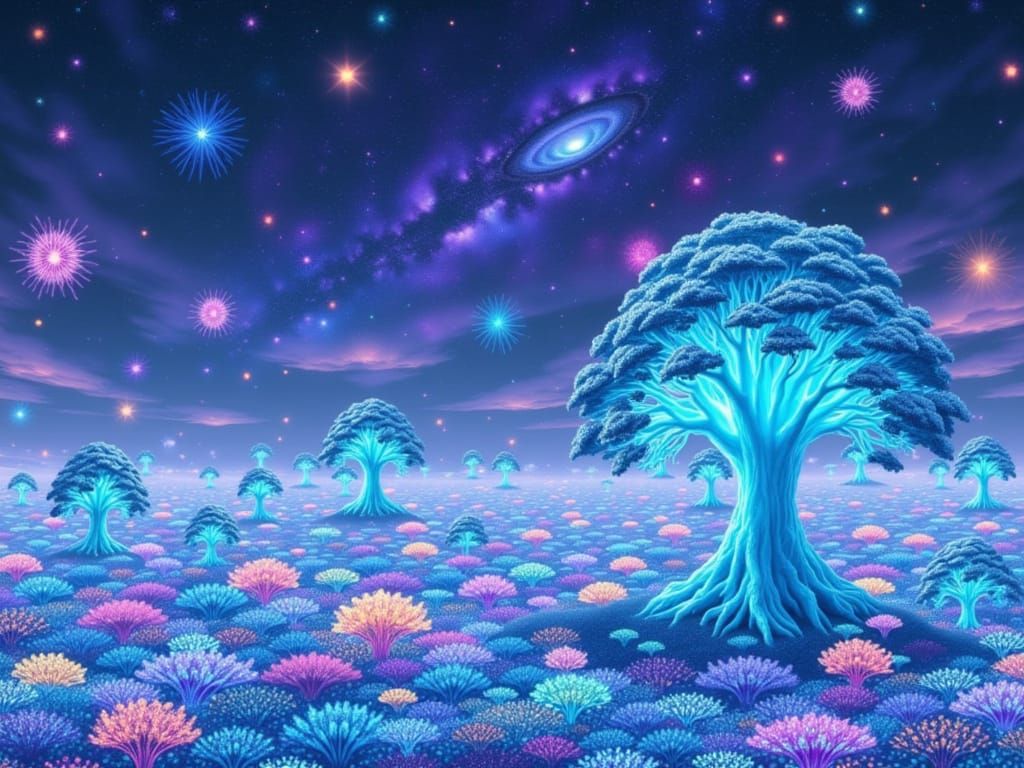 Bioluminescent Alien Forest with Crystalline Trees