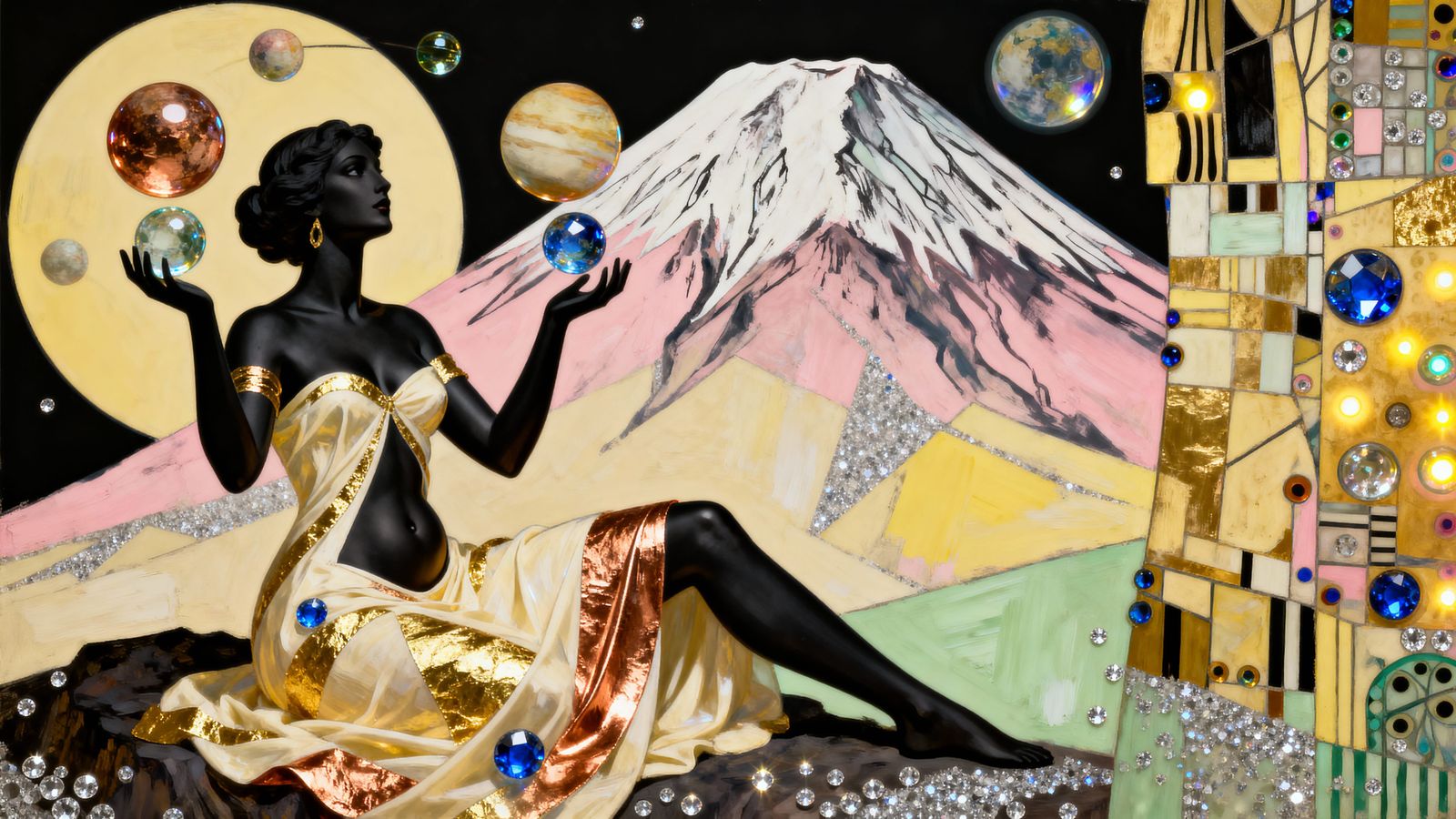 Cosmic Goddess Juggling Planets at Kilimanjaro's Base