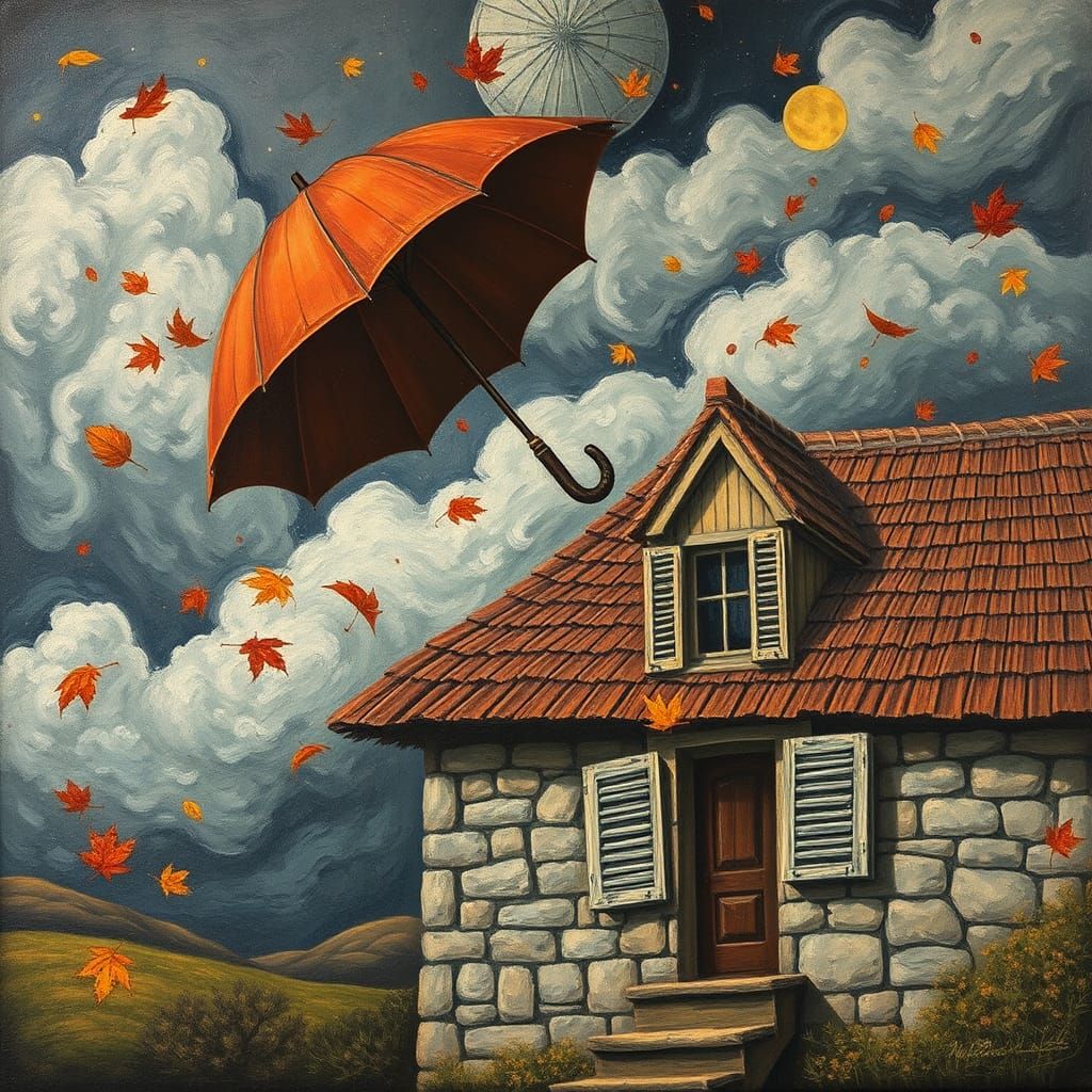 Autumn Wind Storm in Naive Painting Style