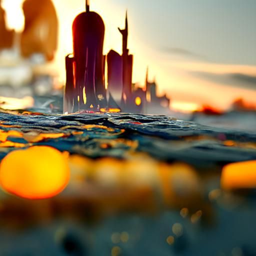Cityscape at Sunset: Detailed Matte Painting