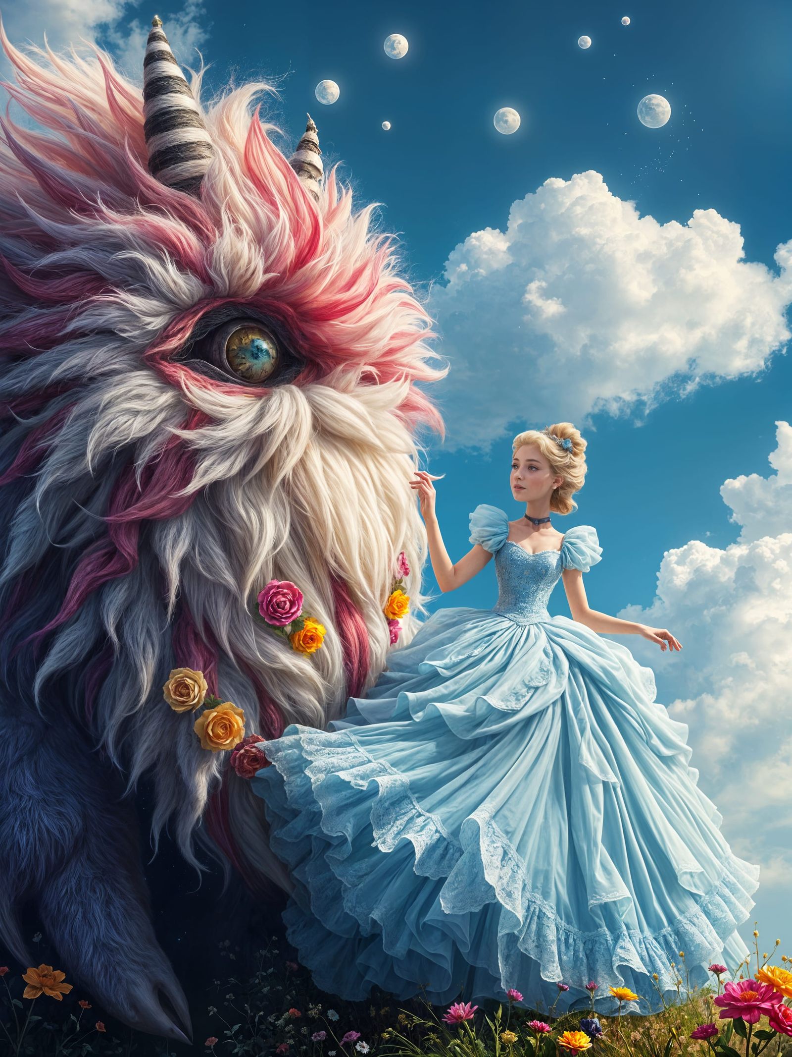 Whimsical Storybook Illustration of Cinderella and Her Fluff...