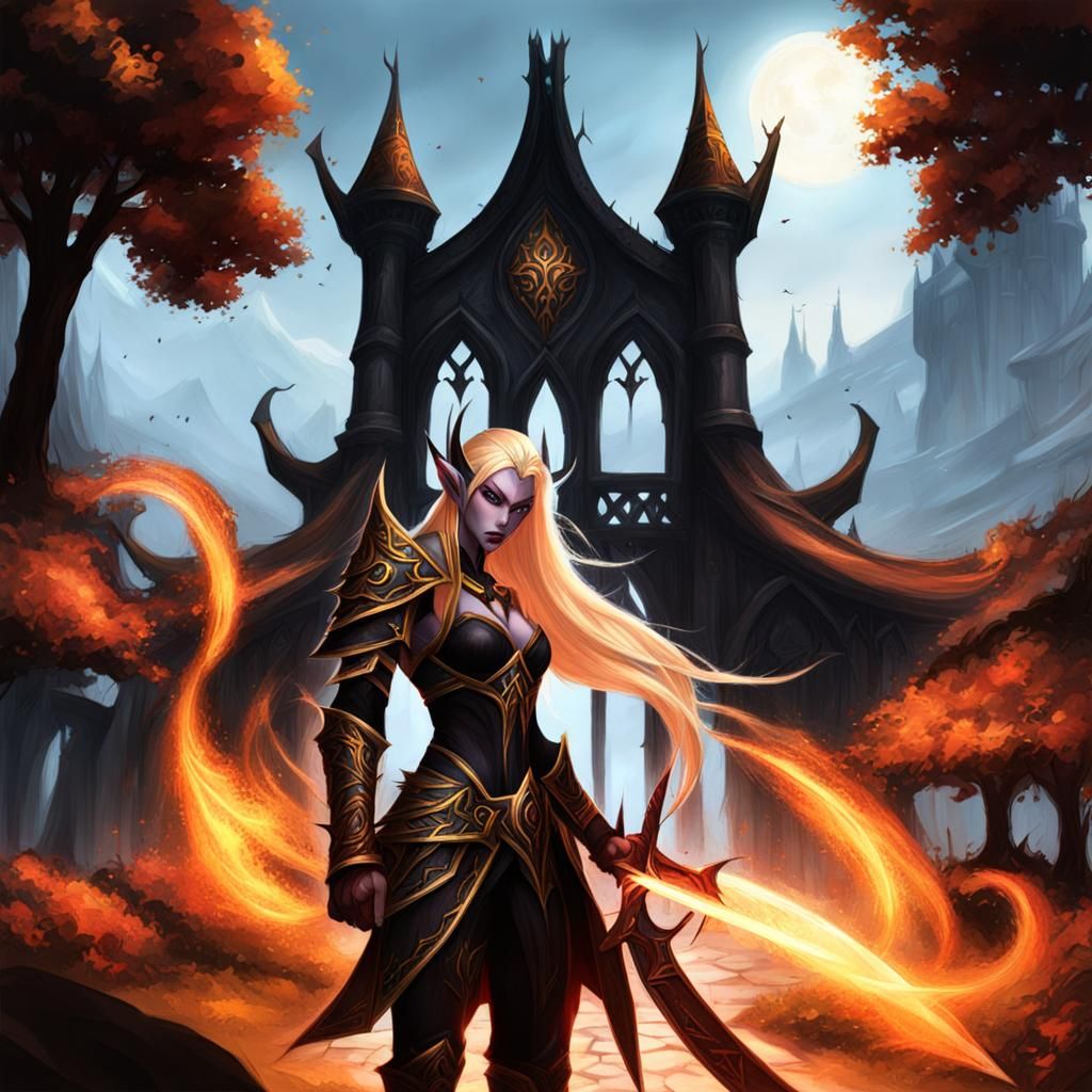 Gothic Blood Elf in Fierce Battle