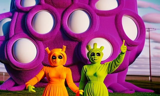 Terrifying Teletubby Monster in Solarpunk Fashion