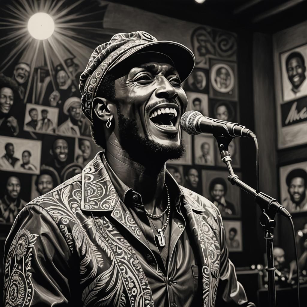 Emotional Singer Portrait in Black and White Ink
