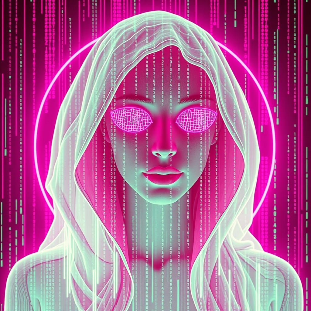 Neon Cyberpunk Woman in Matrix Code