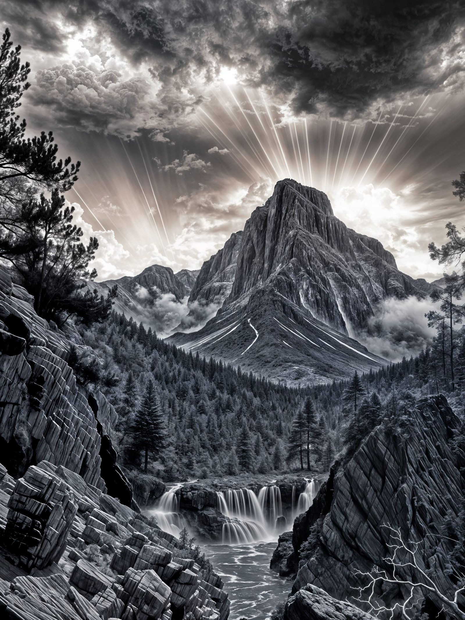 Dramatic Stormy Landscape in Black and White