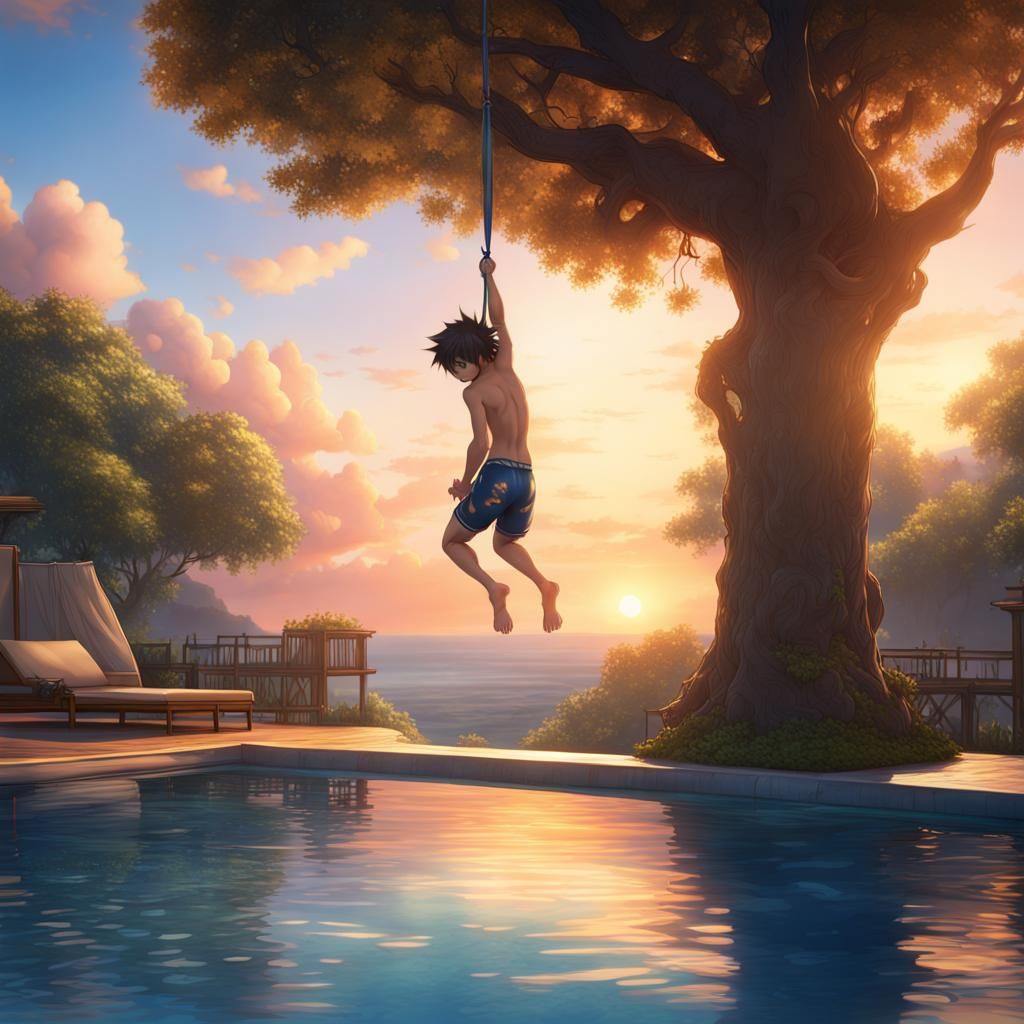 Anime Cat-Boy's Sunset Pool Jump