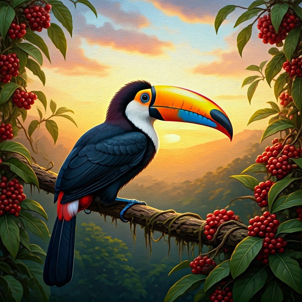 Yellow-Eared Toucan in Nicaraguan Forest, Oil Painting