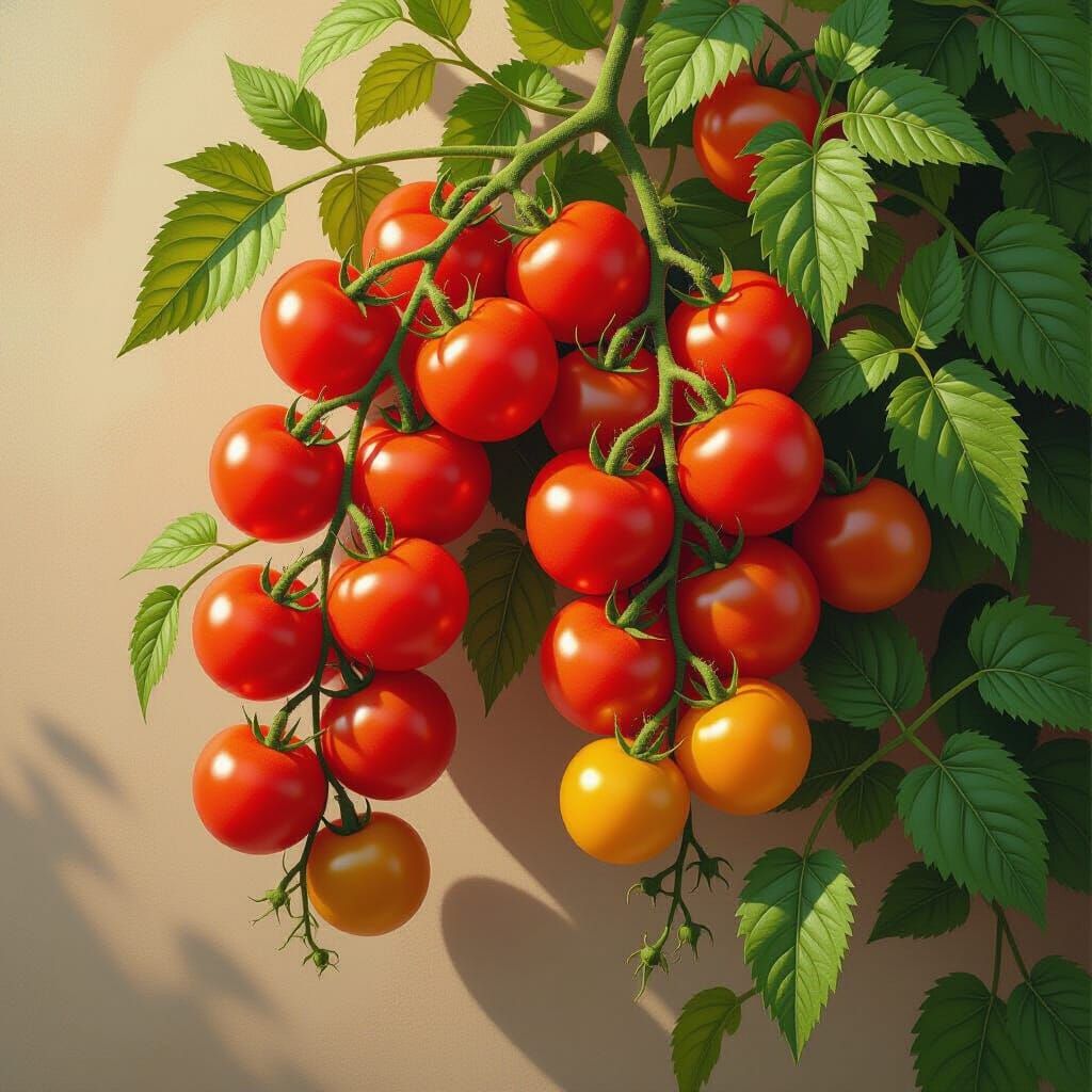 Hyperrealistic Tomato Plant with Ripe Fruit
