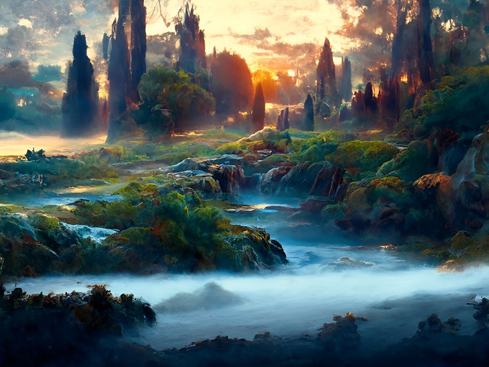 Fantasy Sunrise Landscape Painting in 8K