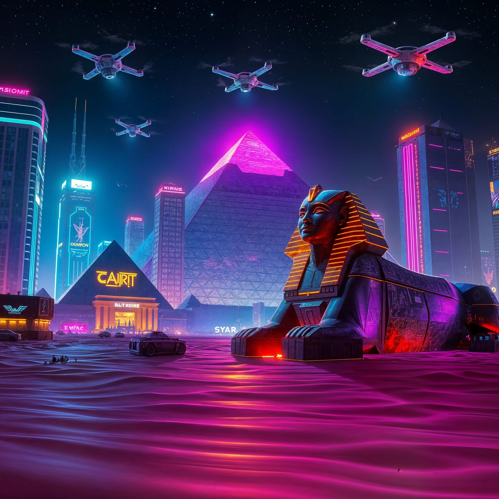 Futuristic Neon Cairo: Pyramids and Holographic Skyscrapers