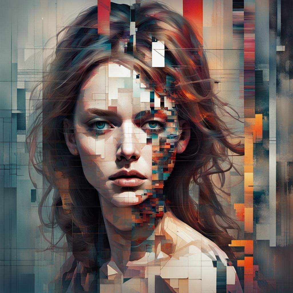 Fragmented Woman in Glitch Art Style