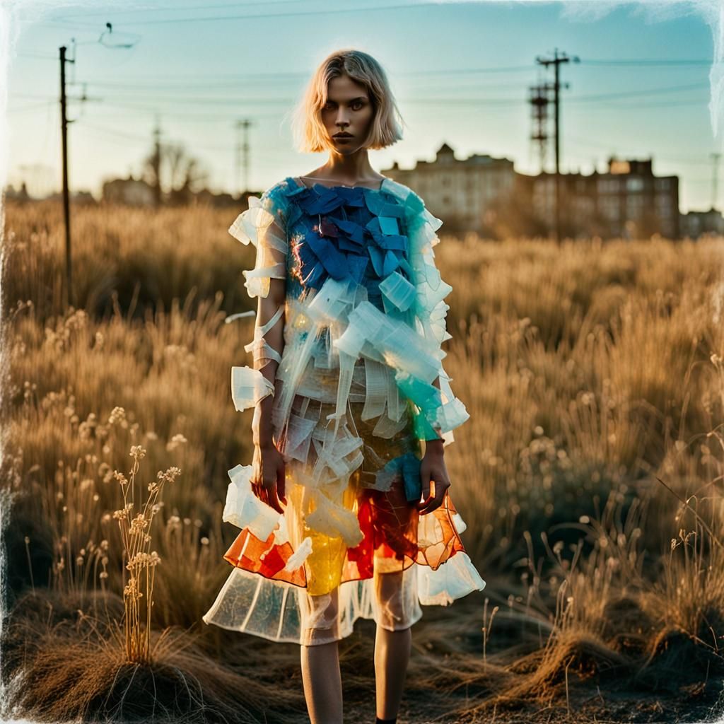 Dress made from recycled plastic garbage