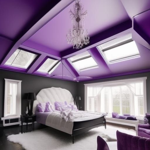 Beautiful skylight gothic bedroom black walls beautiful skylight windows& black gothic bed with purple accents& lots of ...