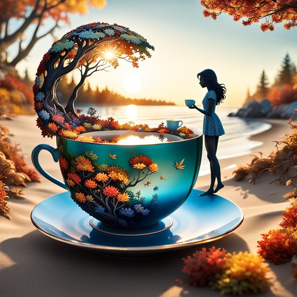Magical Teacup: Autumn Beach in 3D Bobble