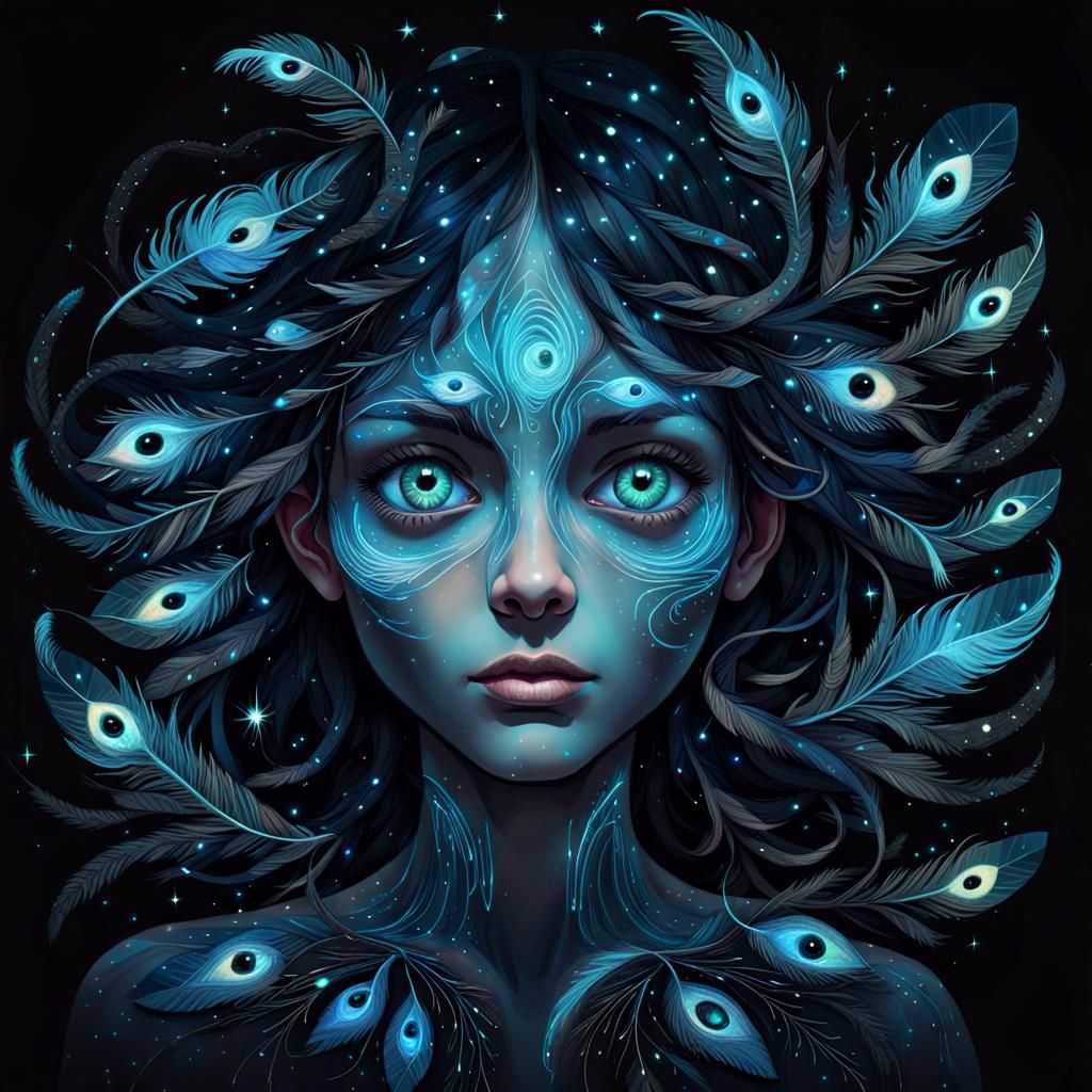 Bioluminescent Double Exposure: Peacock Fairy Dream