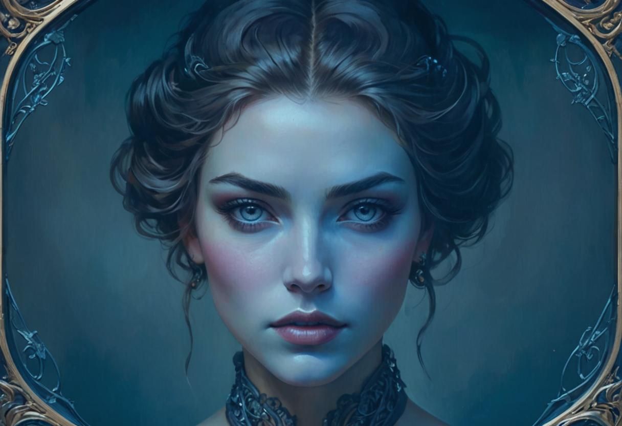 Symmetric Portrait of a Young Woman as Oil Painting