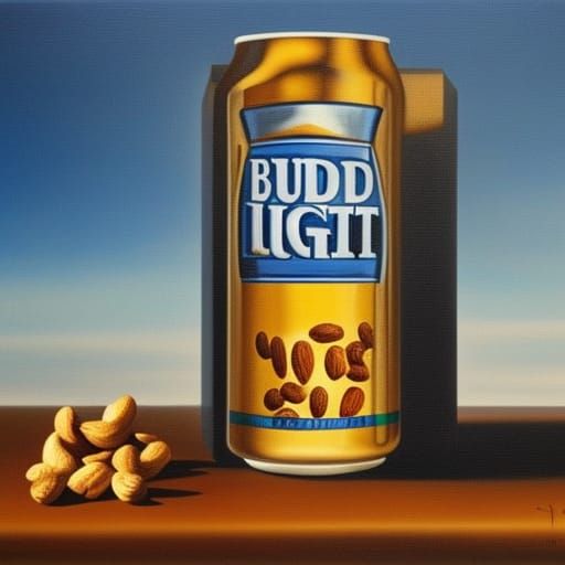 Surreal Bud Light with Nuts: Dali-esque Oil Painting