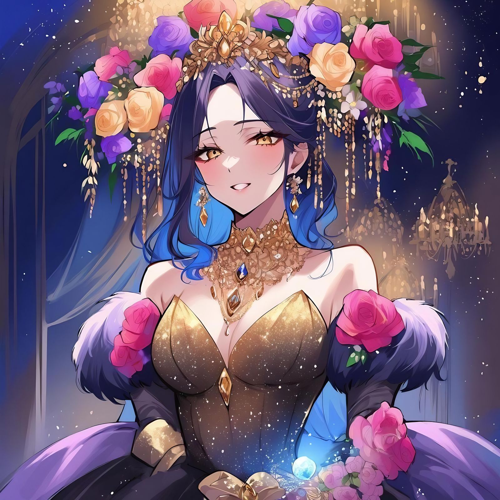 Painterly Portrait of Woman in Golden Gown