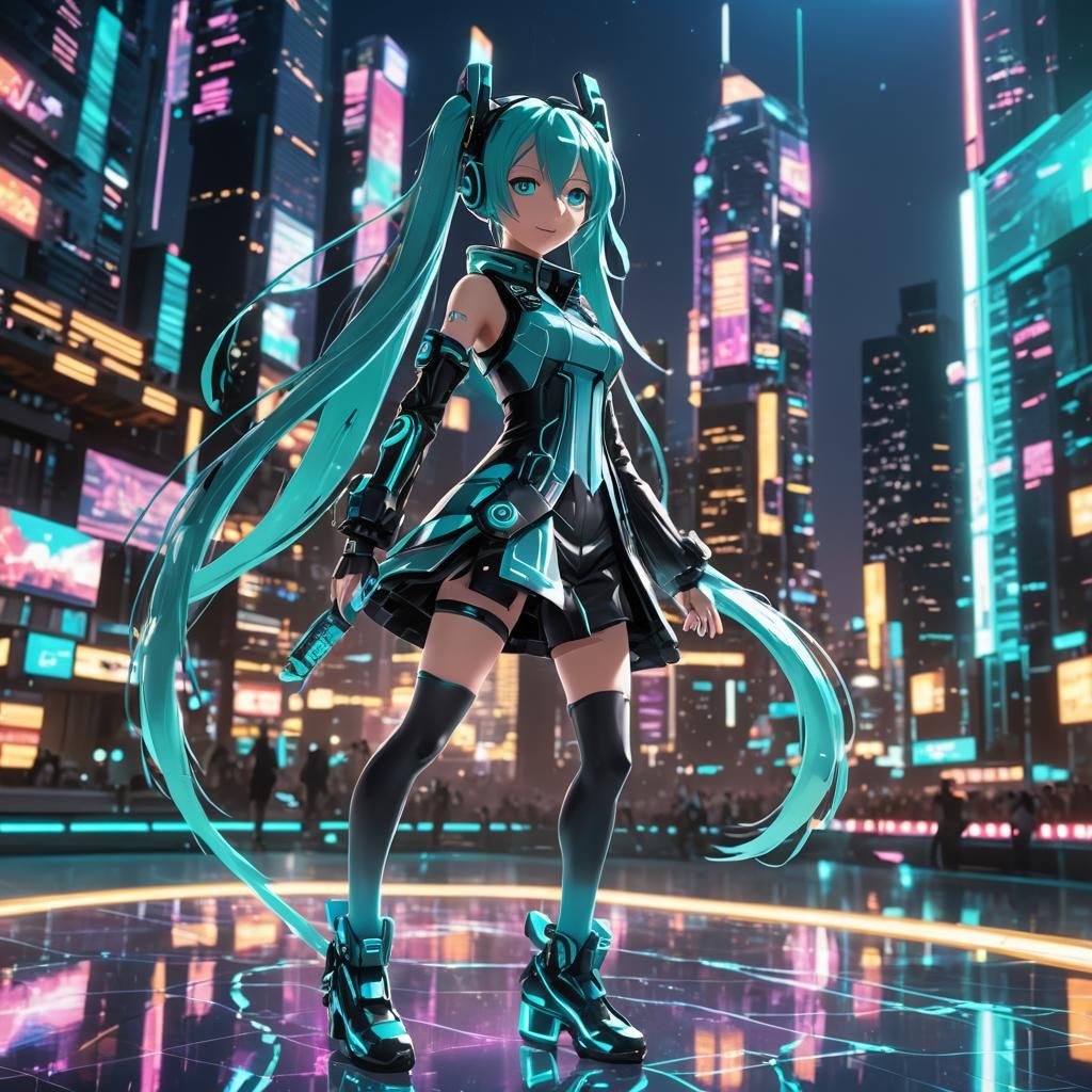 Hatsune Miku on Futuristic Stage in Anime Style