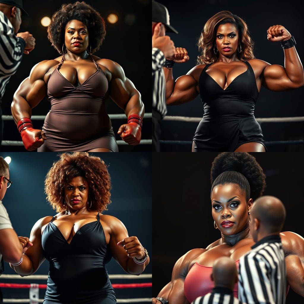 Mature Black Female Bodybuilder Flexes in the Ring