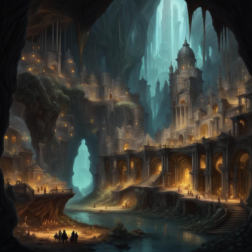 Palladian City in Crystalline Underground Cavern