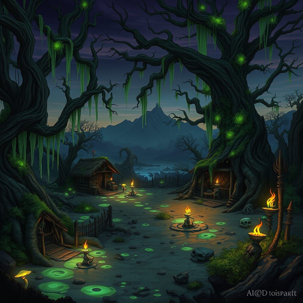 Fantasy Goblin Forest Landscape in Dreamlike Style