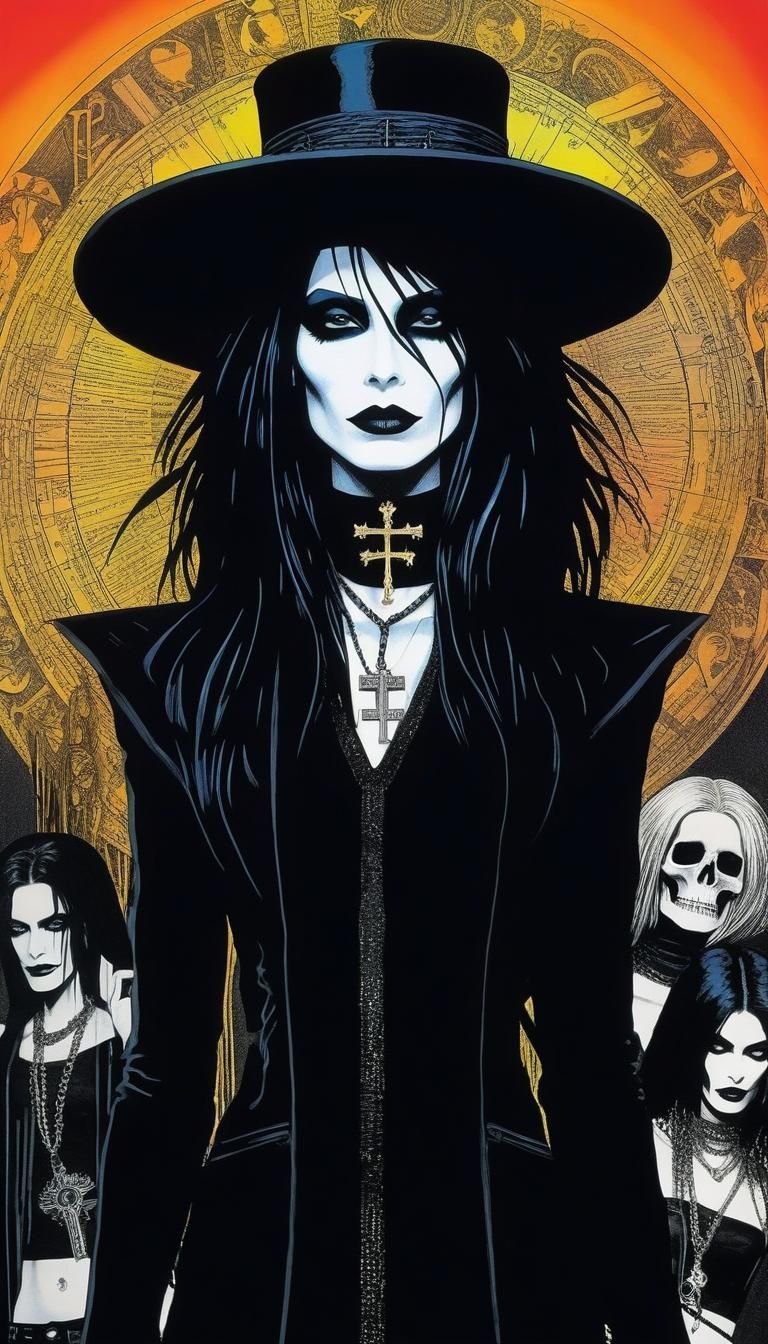 Gothic Death with Ankh Necklace: Dreamlike Illustration